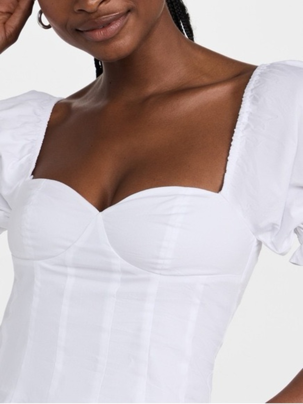 STAUD White Puff Sleeve Corset Bustier Top Size S NWOT